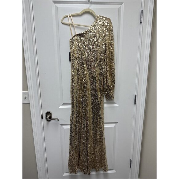 MAC DUGGAL Size 2 Gold Sequined One Shoulder Trumpet Formal Prom Gown Dress New - Picture 8 of 11